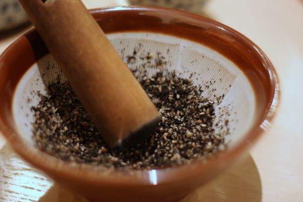 Studio macro photograph of black sesame seeds