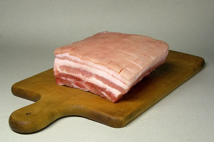 Studio macro photograph of canned pork