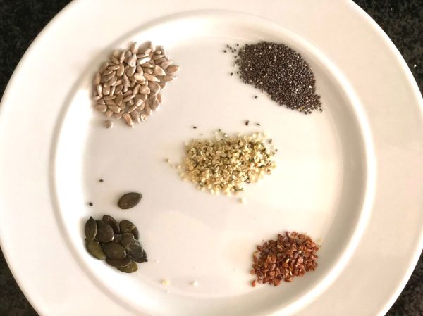Studio macro photograph of chia seeds