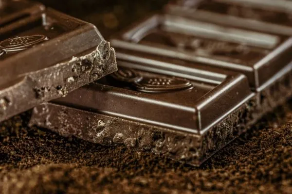 Studio macro photograph of dark chocolate bar