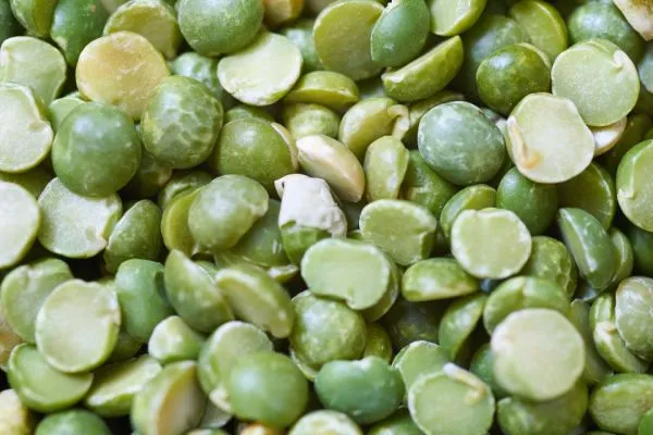 Studio macro photograph of green split peas