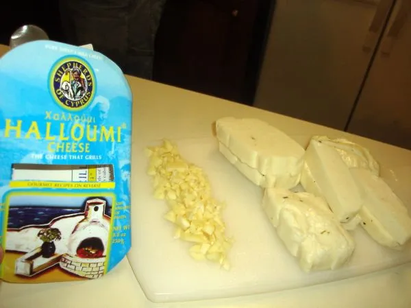 Studio macro photograph of halloumi cheese