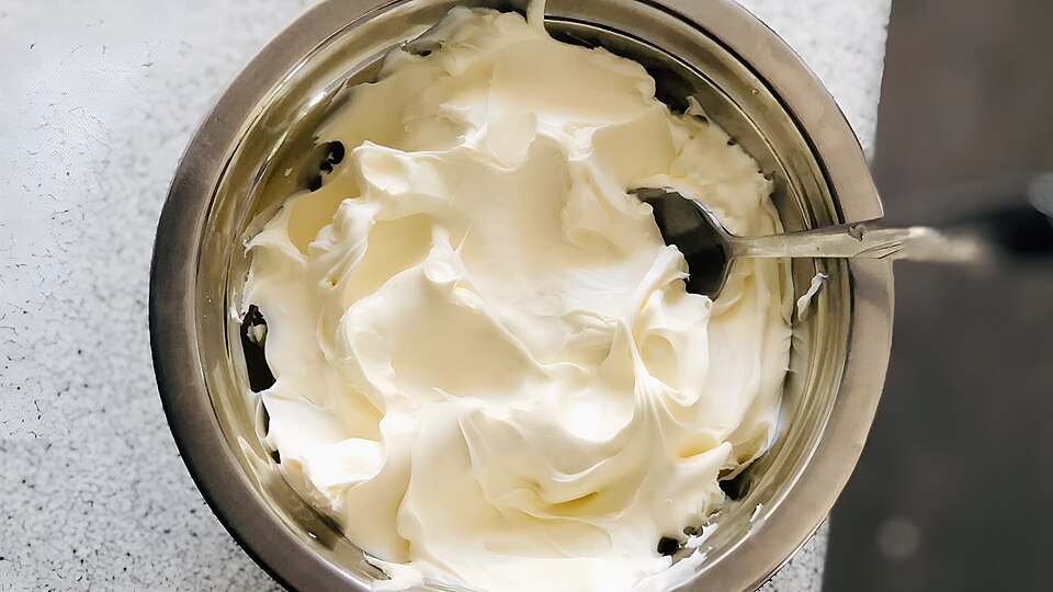 Studio macro photograph of mascarpone cheese
