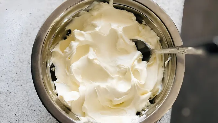Studio macro photograph of mascarpone