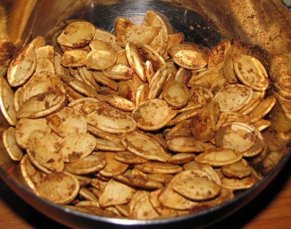 Studio macro photograph of pumpkin seeds
