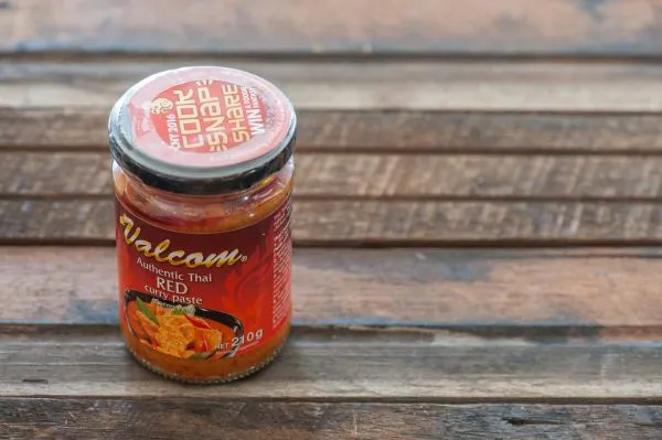 Studio macro photograph of red curry paste