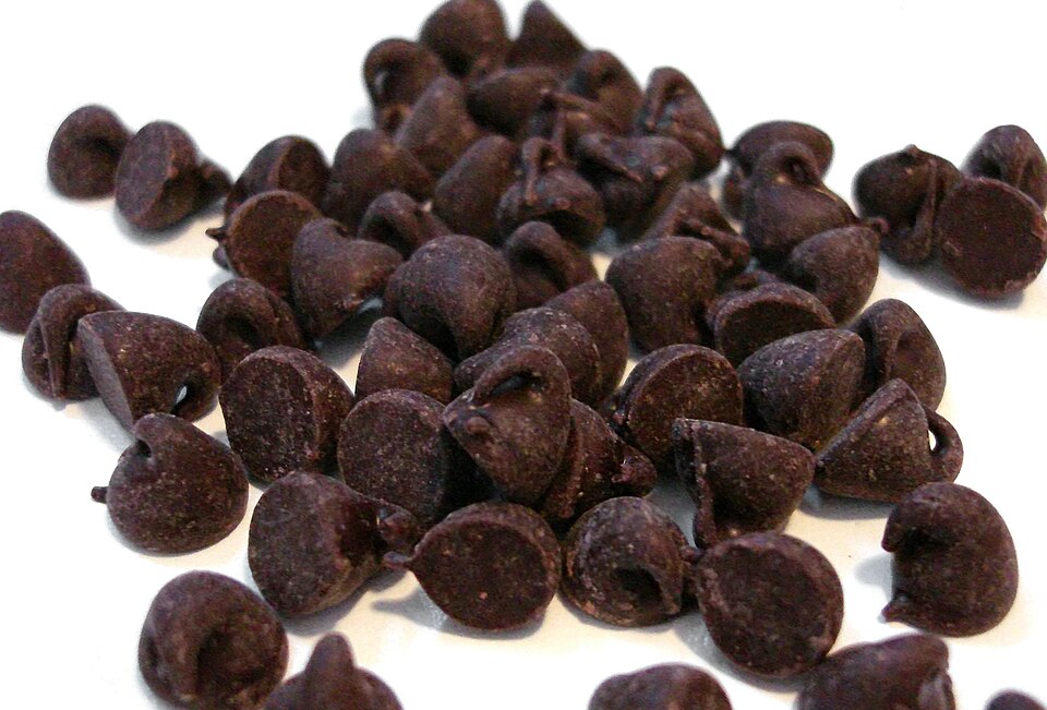 Studio macro photograph of semi-sweet chocolate chips