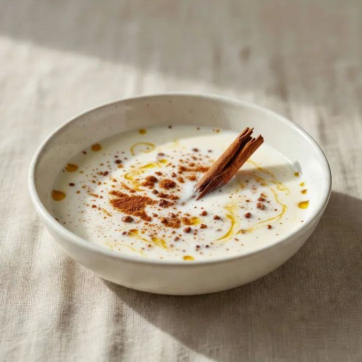 Studio macro photograph of spiced coconut braising liquid