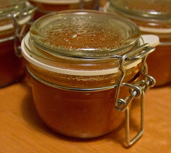 Studio macro photograph of sweet chili sauce