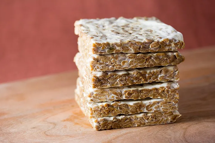 Studio macro photograph of tempeh