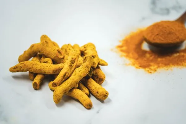 Studio macro photograph of turmeric root